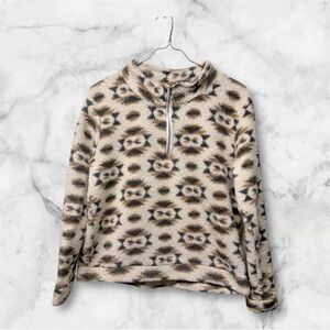 Weekending teddy Fleece sweatshirt Aztec print half zip Off White/Grey/Brown XL